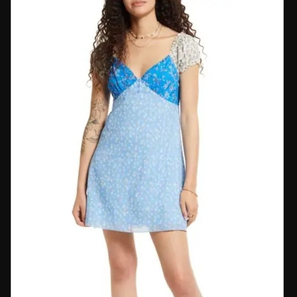 BP. Mixed Print Cotton Sweatheart  Dress